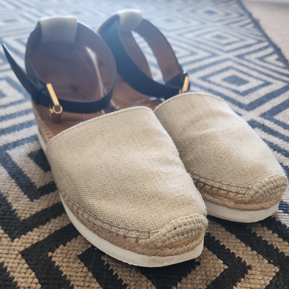 See By Chloe Cream and Black Espadrilles Slip-On Shoes, Size 37